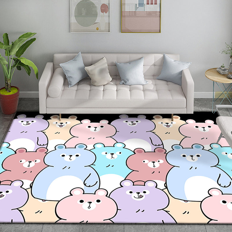 Avtoit | Funky Cartoon Bear Pattern Carpet Multicolor Kids Carpet Polyester Pet Friendly Washable Area Rug for Nursery