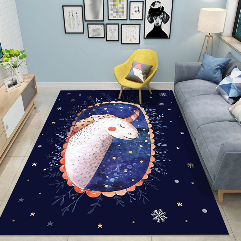 Avtoit | Colorful Cartoon Animal Pattern Area Rug Pink and Blue Children Rug Polyester Pet-Friendly Washable Non-Slip Back Area Rug for Daycare