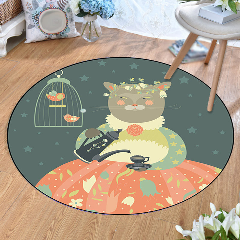 Avtoit | Unusual Cartoon Animal Pattern Rug Multicolored Children's Rug Polyester Pet-Friendly Washable Area Rug for the Children's Room