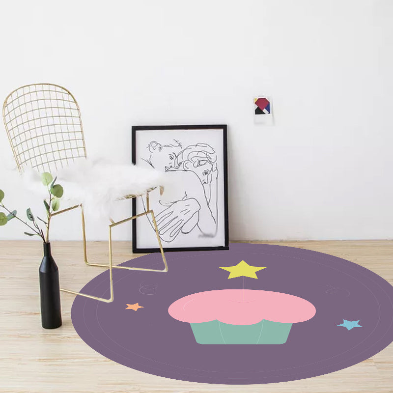 Avtoit | Novelty Cake Pattern Rug Brown and Purple Kids Rug Polyester Pet Friendly Washable Area Rug for the Children's Room
