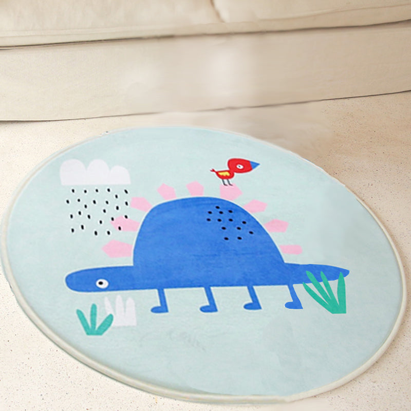 Avtoit | Kids Cartoon Animal Pattern Rug Gray and Green Polyester Rug Washable Pet-Friendly Non-Slip Rug for Your Child's Bedroom