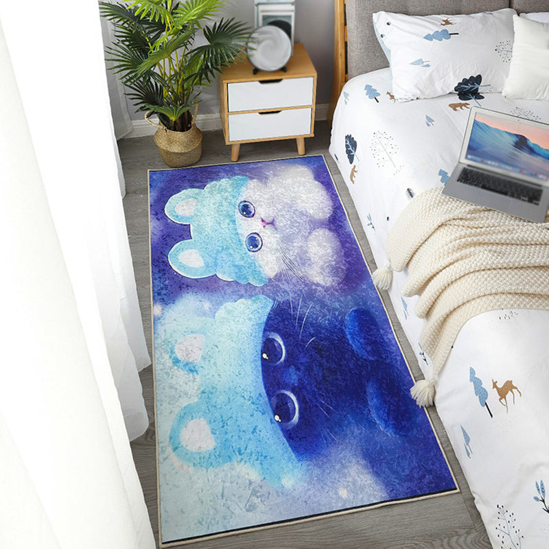 Avtoit | Children Dog Pattern Rug Green and Blue Polyester Rug Washable Pet Friendly Non-Slip Area Rug for the Children's Room