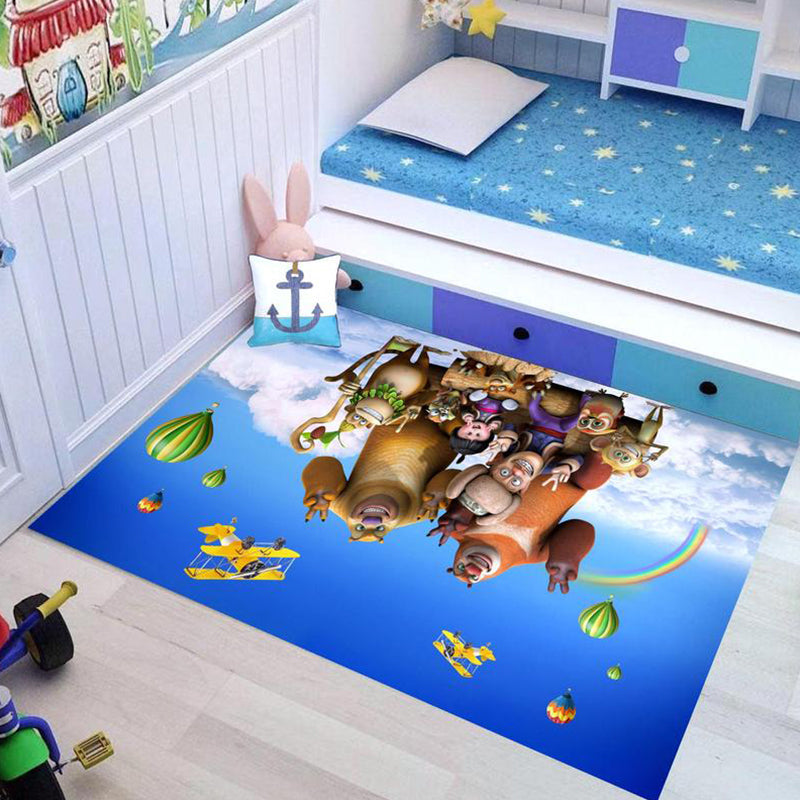 Avtoit | Kids Cartoon Character Pattern Rug Pink and Blue Polyester Rug Washable Pet Friendly Non-Slip Rug for the Children's Room