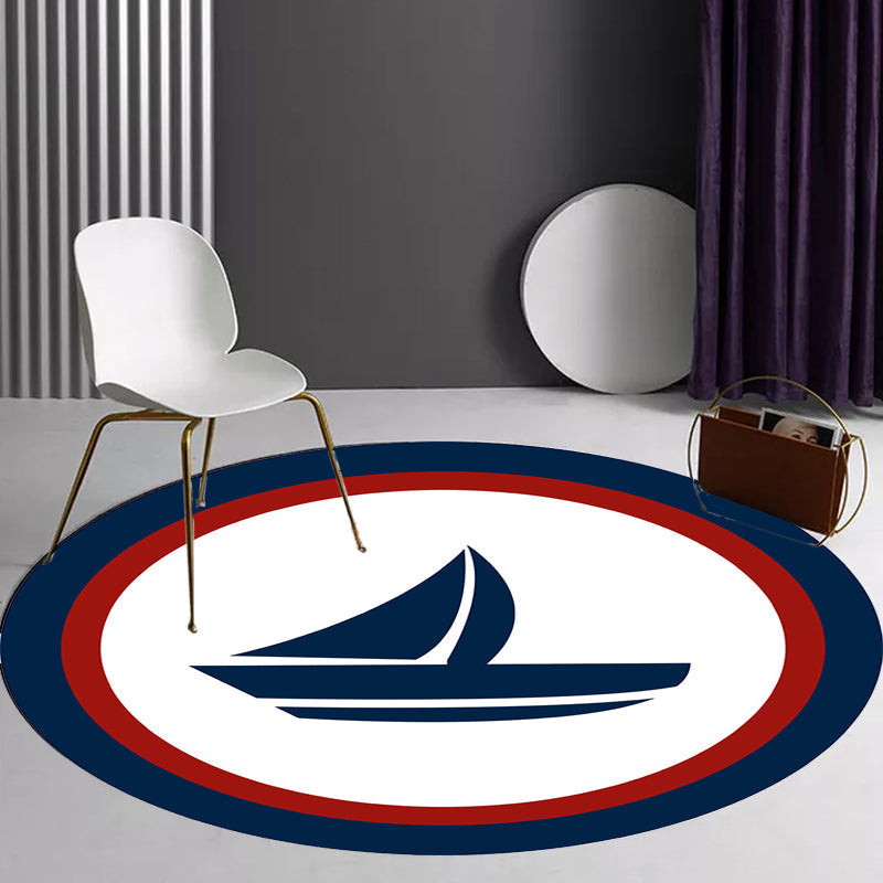 Avtoit | Unique navigation pattern rug with ship and anchor Blue and White children's rug Polyester Washable Pet-friendly Non-slip rug for children's room
