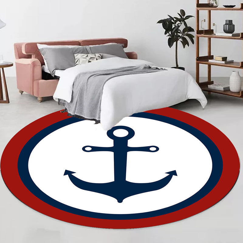 Avtoit | Unique navigation pattern rug with ship and anchor Blue and White children's rug Polyester Washable Pet-friendly Non-slip rug for children's room