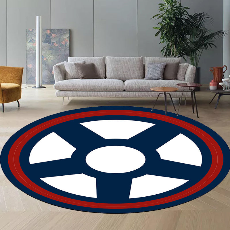 Avtoit | Unique navigation pattern rug with ship and anchor Blue and White children's rug Polyester Washable Pet-friendly Non-slip rug for children's room
