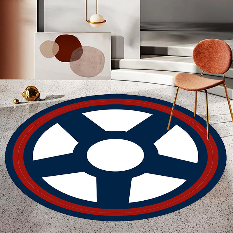 Avtoit | Unique navigation pattern rug with ship and anchor Blue and White children's rug Polyester Washable Pet-friendly Non-slip rug for children's room
