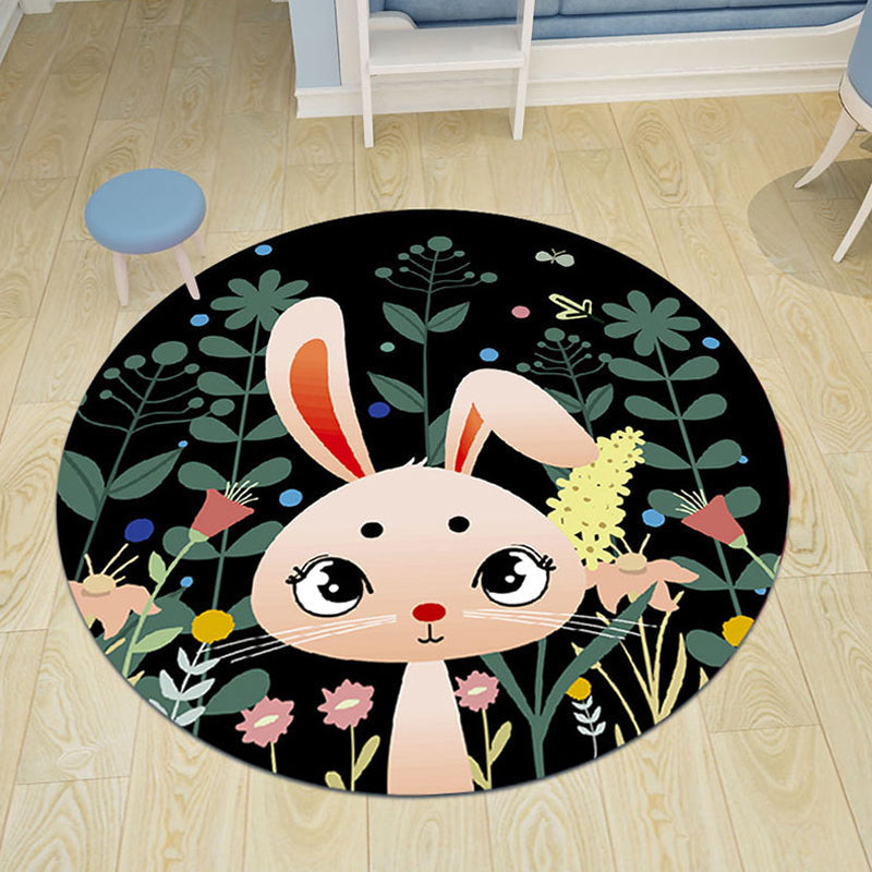Avtoit | pink and blue children's rug polyester cartoon animals pattern rug pet friendly washable non-slip back rug for decoration