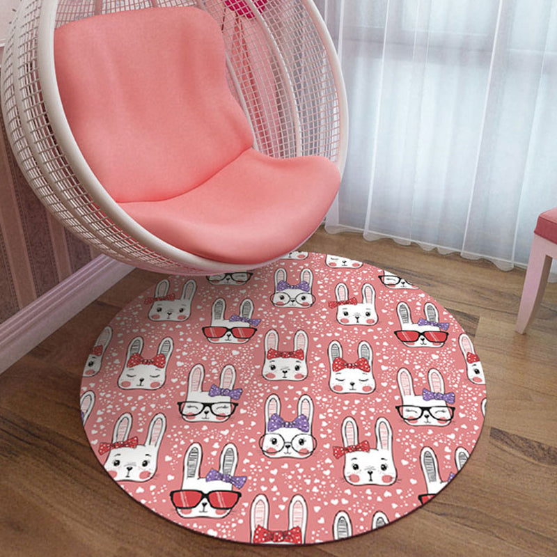 Avtoit | pink and blue children's rug polyester cartoon animals pattern rug pet friendly washable non-slip back rug for decoration