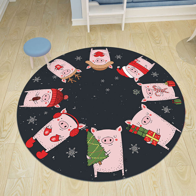 Avtoit | pink and blue children's rug polyester cartoon animals pattern rug pet friendly washable non-slip back rug for decoration