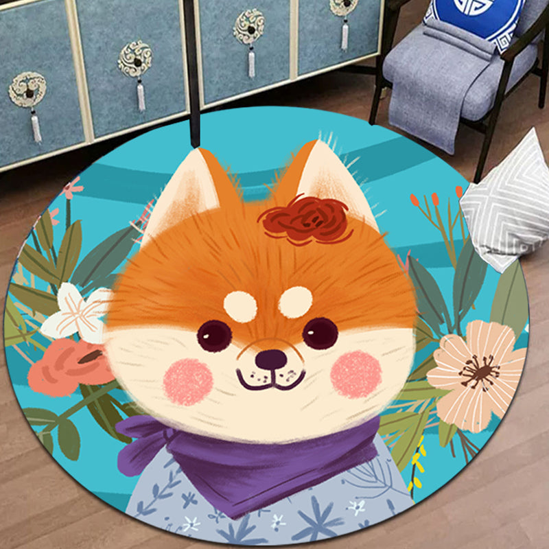 Avtoit | pink and blue children's rug polyester cartoon animals pattern rug pet friendly washable non-slip back rug for decoration