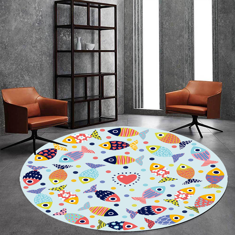 Avtoit | Green and Blue Children's Carpet Polyester Animal and Fish Pattern Carpet Pet Friendly Washable Non-Slip Backing Carpet for Decoration