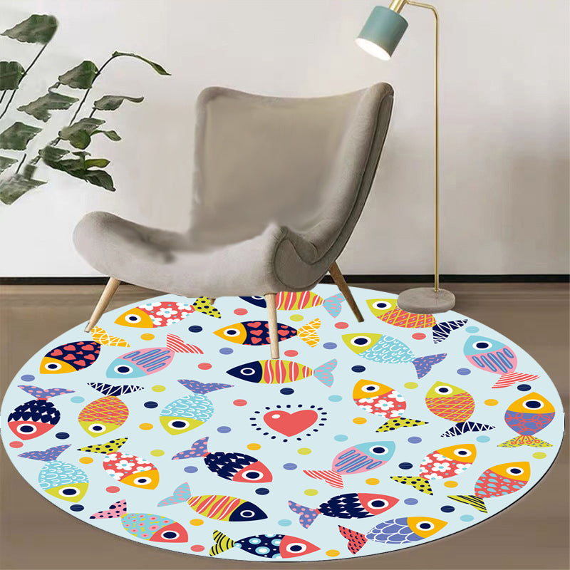 Avtoit | Green and Blue Children's Carpet Polyester Animal and Fish Pattern Carpet Pet Friendly Washable Non-Slip Backing Carpet for Decoration