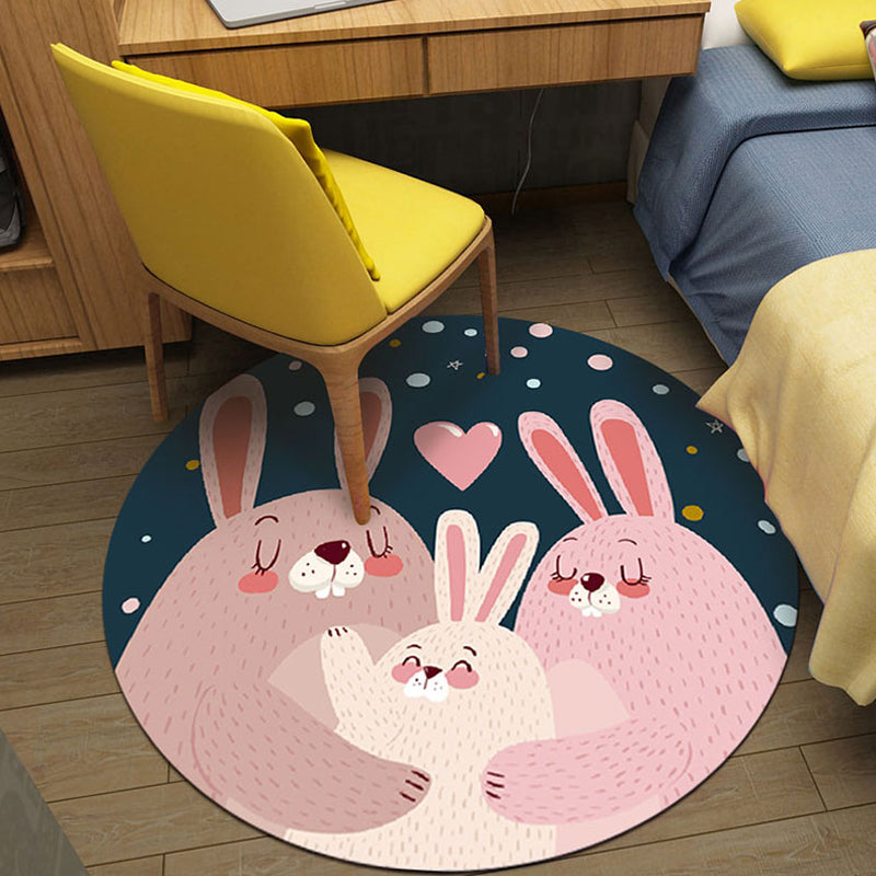 Avtoit | Cute Cartoon Character Pattern Rug Pink Kids Rug Polyester Washable Pet Friendly Non-Slip Rug for the Nursery