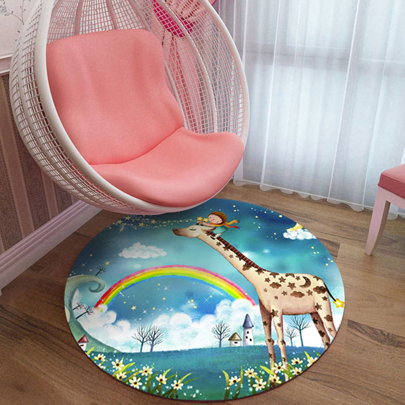Avtoit | Cute Cartoon Character Pattern Rug Pink Kids Rug Polyester Washable Pet Friendly Non-Slip Rug for the Nursery