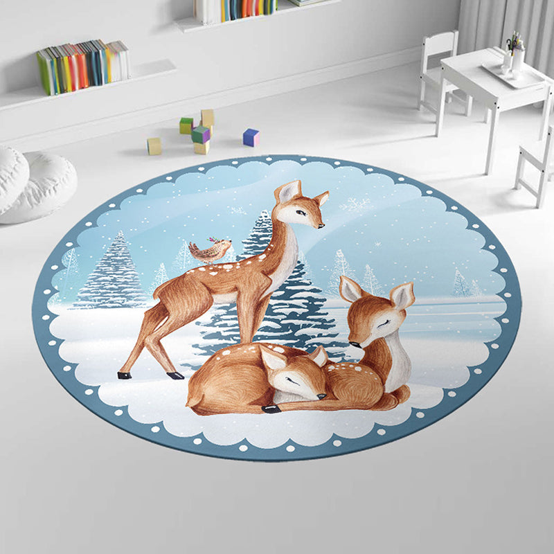 Avtoit | Cute Cartoon Animal Pattern Rug Multicolor Children's Rug Polyester Washable Pet-Friendly Non-Slip Carpet for Kids' Room