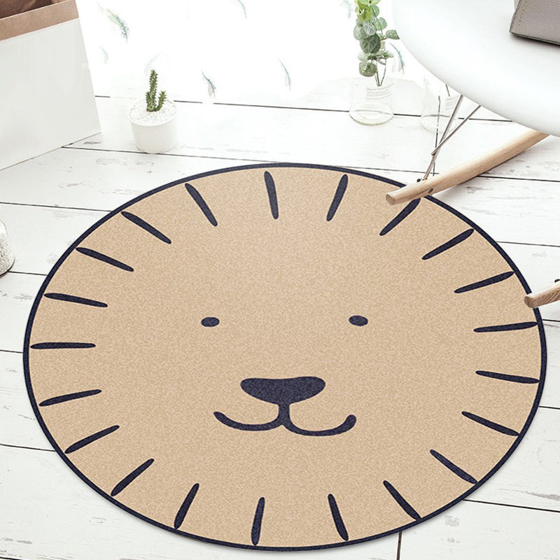 Avtoit | Kids Cartoon Animal Pattern Carpet Apricot and Green Polyester Carpet Washable Pet Friendly Non-Slip Carpet for the Children's Room