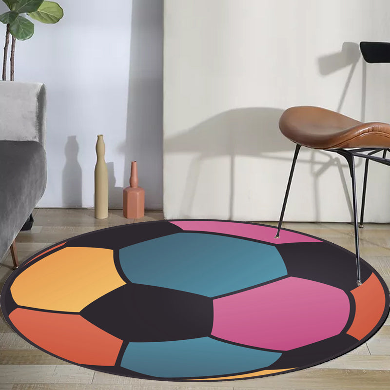 Avtoit | Kids Sports Pattern Rug Multicolored Polyester Rug Washable Pet-Friendly Non-Slip Rug for the Children's Room