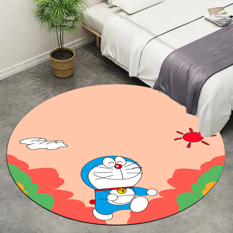 Avtoit | Kids Cartoon Cat Pattern Rug Pink and Red Polyester Carpet Washable Pet Friendly Non-Slip Area Rug for Children's Room