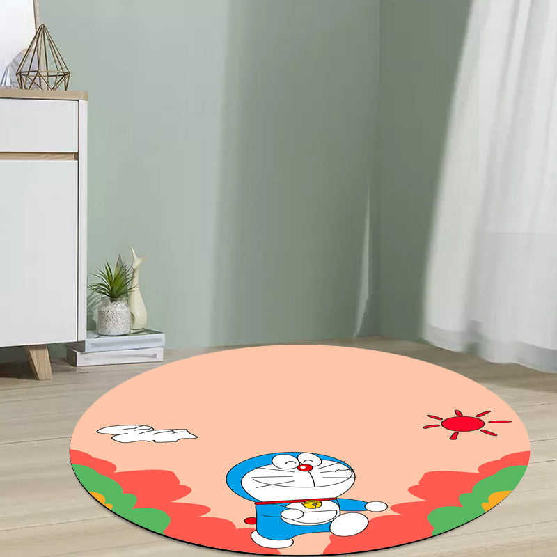 Avtoit | Kids Cartoon Cat Pattern Rug Pink and Red Polyester Carpet Washable Pet Friendly Non-Slip Area Rug for Children's Room