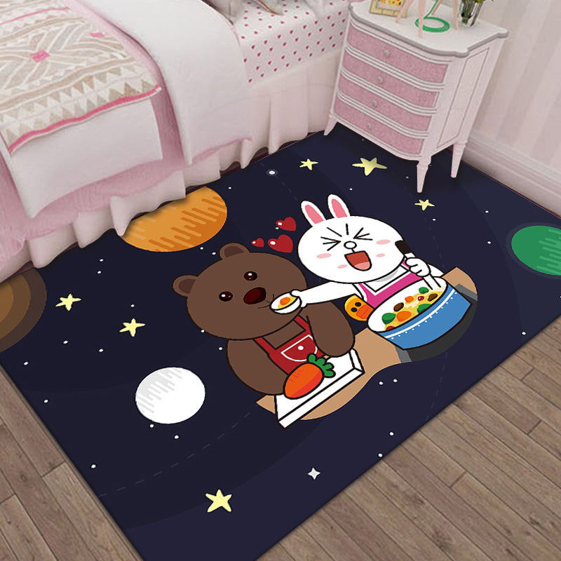 Avtoit | Unique Cartoon Animal Pattern Rug Black and Blue Kids Rug Polyester Pet Friendly Washable Area Rug for Children's Room