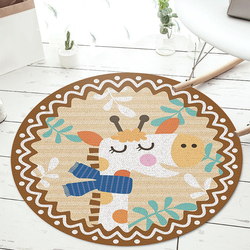 Avtoit | Stylish Cartoon Animal Pattern Carpet Green and Blue Kids Carpet Polyester Pet-Friendly Washable Non-Slip Backing Carpet for Children's Room