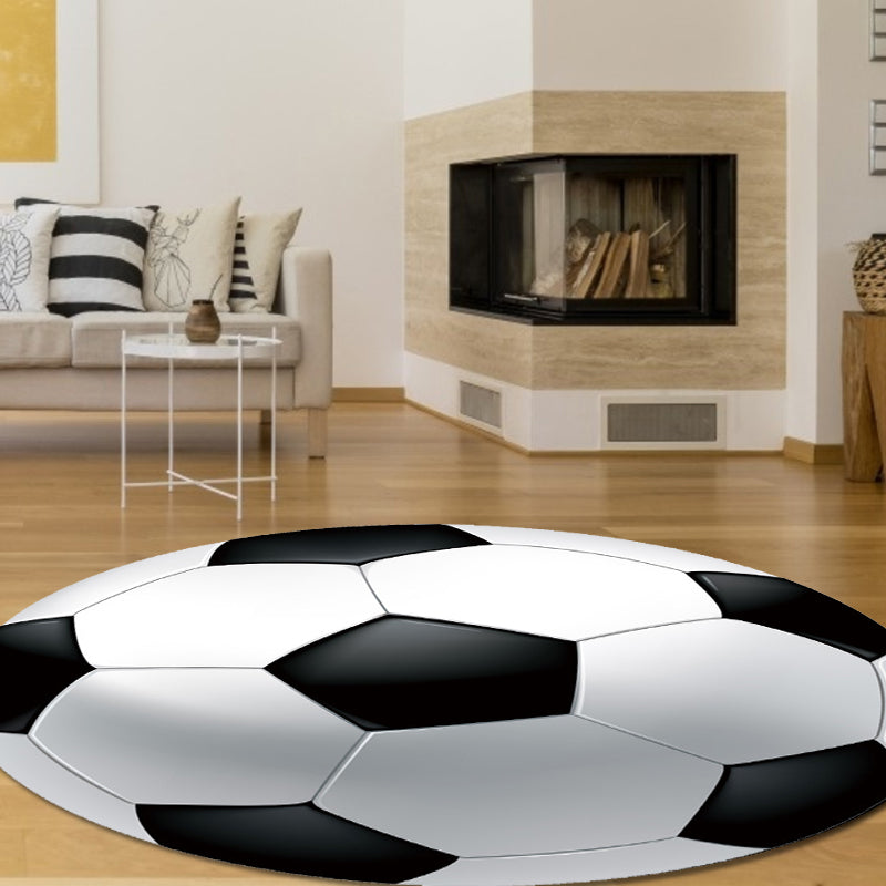 Avtoit | Fancy Sports Pattern Rug Orange and White Children's Rug Polyester Washable Pet-Friendly Non-Slip Rug for the Children's Room