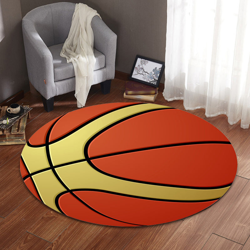 Avtoit | Fancy Sports Pattern Rug Orange and White Children's Rug Polyester Washable Pet-Friendly Non-Slip Rug for the Children's Room