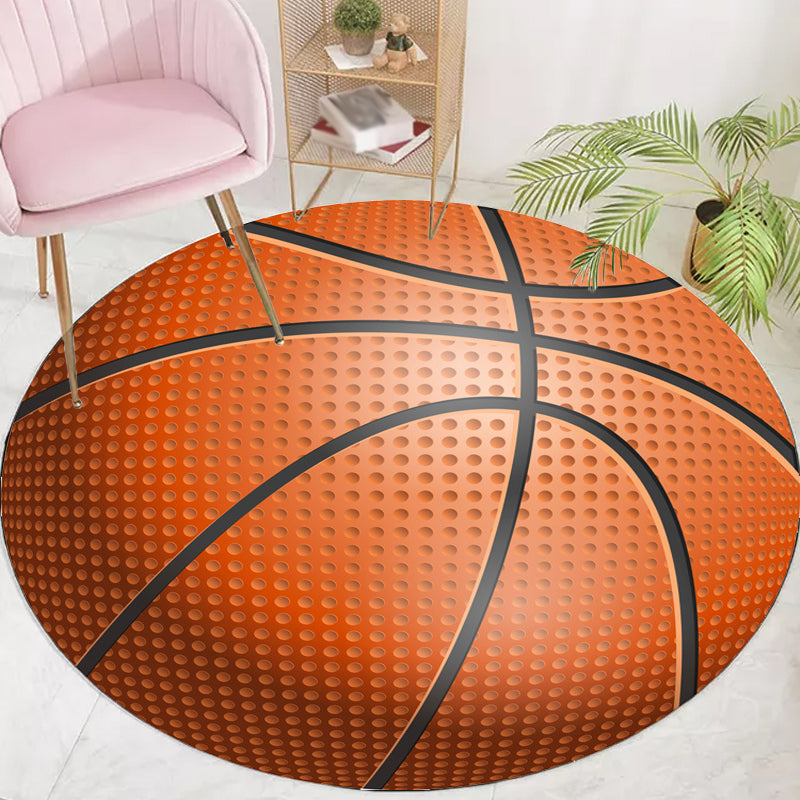 Avtoit | Fancy Sports Pattern Rug Orange and White Children's Rug Polyester Washable Pet-Friendly Non-Slip Rug for the Children's Room