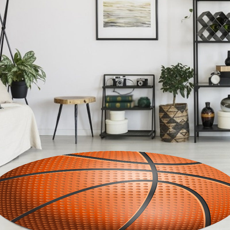 Avtoit | Fancy Sports Pattern Rug Orange and White Children's Rug Polyester Washable Pet-Friendly Non-Slip Rug for the Children's Room