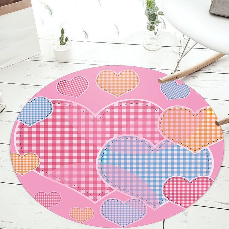 Avtoit | Unusual Heart Pattern Rug with Floral Pink and Blue Children's Rug Polyester Washable Pet Friendly Non-Slip Rug for Children's Room