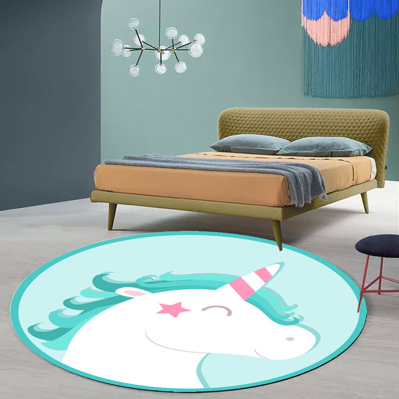 Avtoit | pink and blue children's rug polyester cartoon animals pattern rug pet friendly washable non-slip back rug for decoration