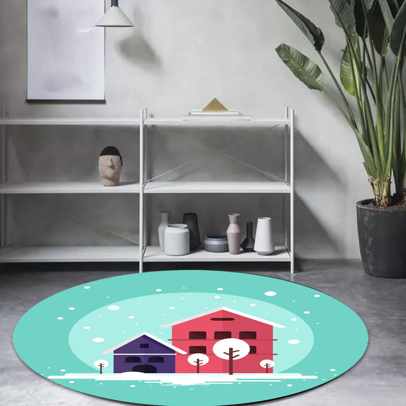 Avtoit | Stylish House Pattern Rug Pink and Green Children's Area Rug Polyester Pet-Friendly Washable Non-Slip Backing Area Rug for Nursery