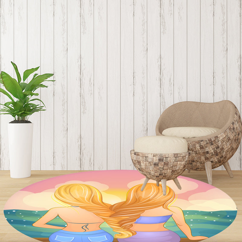 Avtoit | Stylish House Pattern Rug Pink and Green Children's Area Rug Polyester Pet-Friendly Washable Non-Slip Backing Area Rug for Nursery
