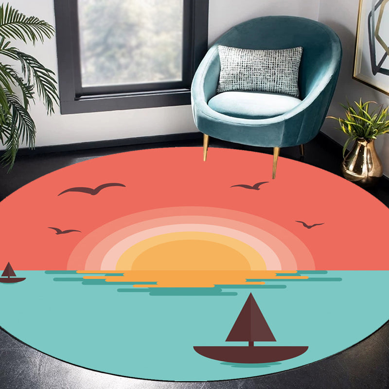 Avtoit | Stylish House Pattern Rug Pink and Green Children's Area Rug Polyester Pet-Friendly Washable Non-Slip Backing Area Rug for Nursery