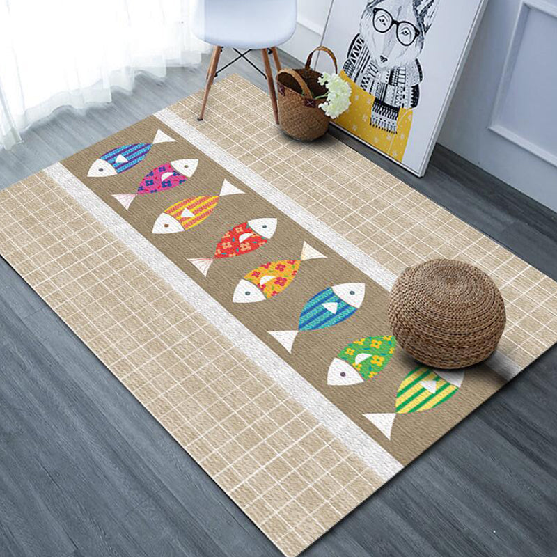 Avtoit | Beautiful cartoon animal pattern rug with fish Multicolored children's rug Polyester Washable Pet-friendly non-slip rug for the children's room