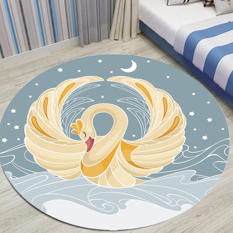 Avtoit | Gray and Yellow Children's Carpet Polyester Cartoon Swan Pattern Carpet Pet Friendly Washable Non-Slip Background Rug for Decoration