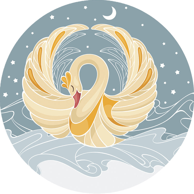 Avtoit | Gray and Yellow Children's Carpet Polyester Cartoon Swan Pattern Carpet Pet Friendly Washable Non-Slip Background Rug for Decoration