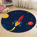 Avtoit | Dark Blue Children's Carpet Polyester Spaceships and Stars Pattern Carpet Pet Friendly Washable Nonslip Rug for Decoration