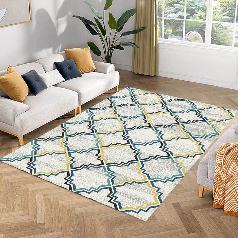 Avtoit | Stylish striped pattern carpet with flowers gray and yellow Bohemian carpet synthetic pet-friendly non-slip back washable carpet for the living room