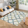 Avtoit | Stylish striped pattern carpet with flowers gray and yellow Bohemian carpet synthetic pet-friendly non-slip back washable carpet for the living room