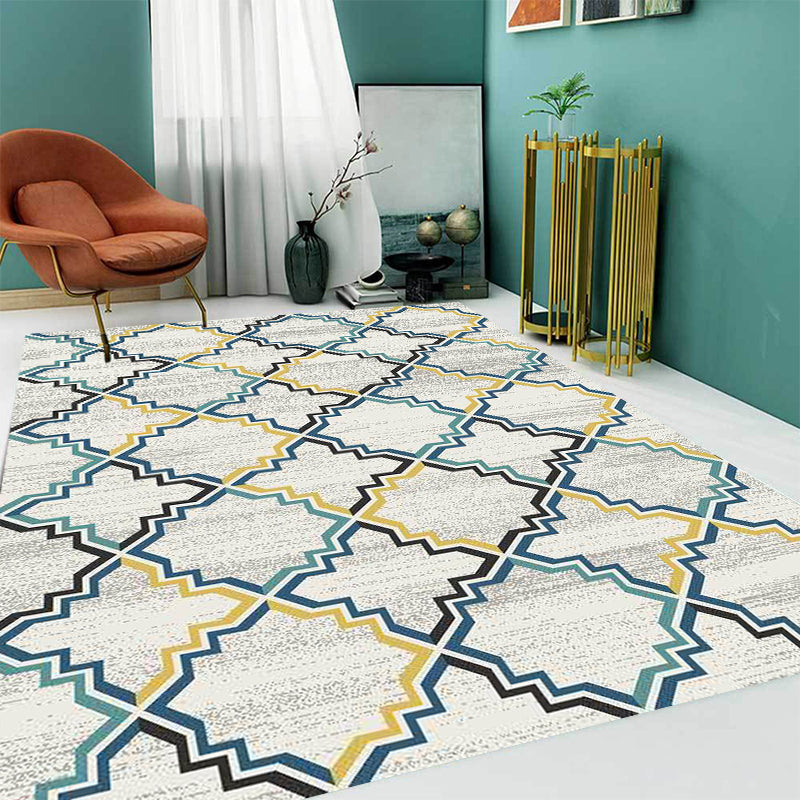 Avtoit | Stylish striped pattern carpet with flowers gray and yellow Bohemian carpet synthetic pet-friendly non-slip back washable carpet for the living room