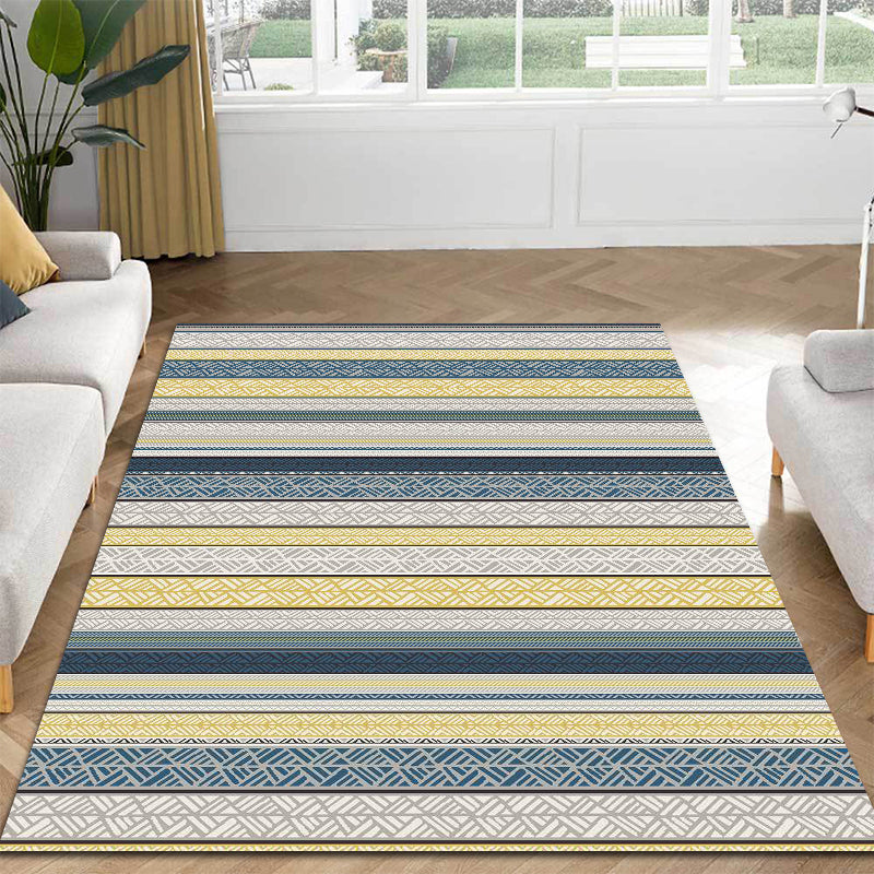 Avtoit | Stylish striped pattern carpet with flowers gray and yellow Bohemian carpet synthetic pet-friendly non-slip back washable carpet for the living room