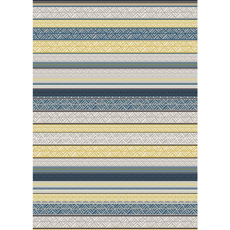 Avtoit | Stylish striped pattern carpet with flowers gray and yellow Bohemian carpet synthetic pet-friendly non-slip back washable carpet for the living room