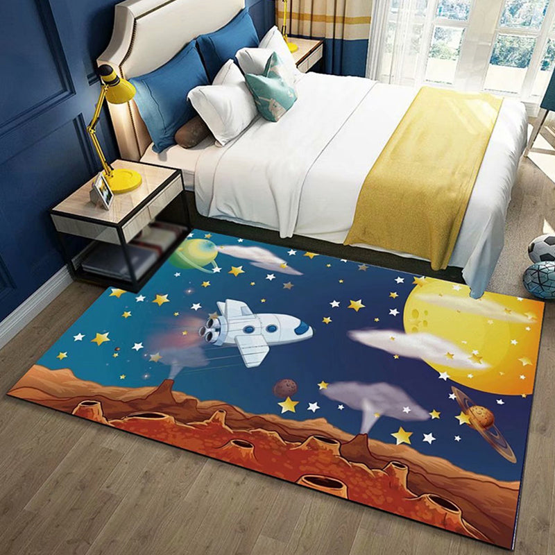 Avtoit | Unusual Space Pattern Rug Multicolored Kids Rug Polyester Pet-Friendly Washable Rug for the Kids Room
