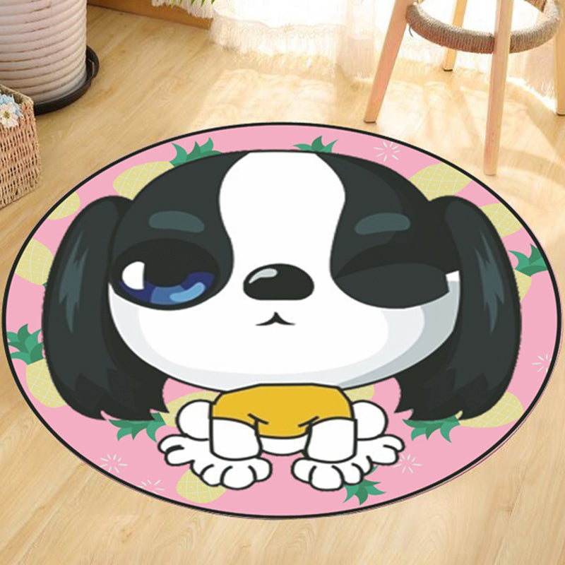 Avtoit | Gray and Yellow Children's Carpet Polyester Dog and Cat Pattern Carpet Pet Friendly Washable Non-Slip Backing Carpet for Decoration