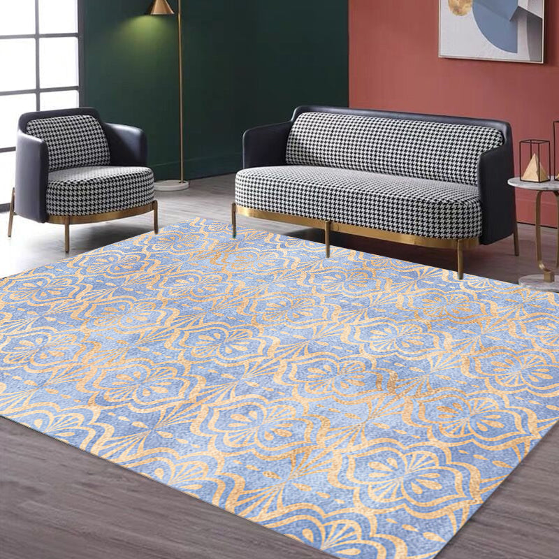 Avtoit | Retro Tribal geometric pattern rug Brown and Blue rug Polyester washable pet-friendly non-slip rug for living room