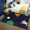 Avtoit | Kids Space Pattern Rug with Spaceship Multicolor Polyester Rug Washable Pet Friendly Non-Slip Rug for the Children's Room