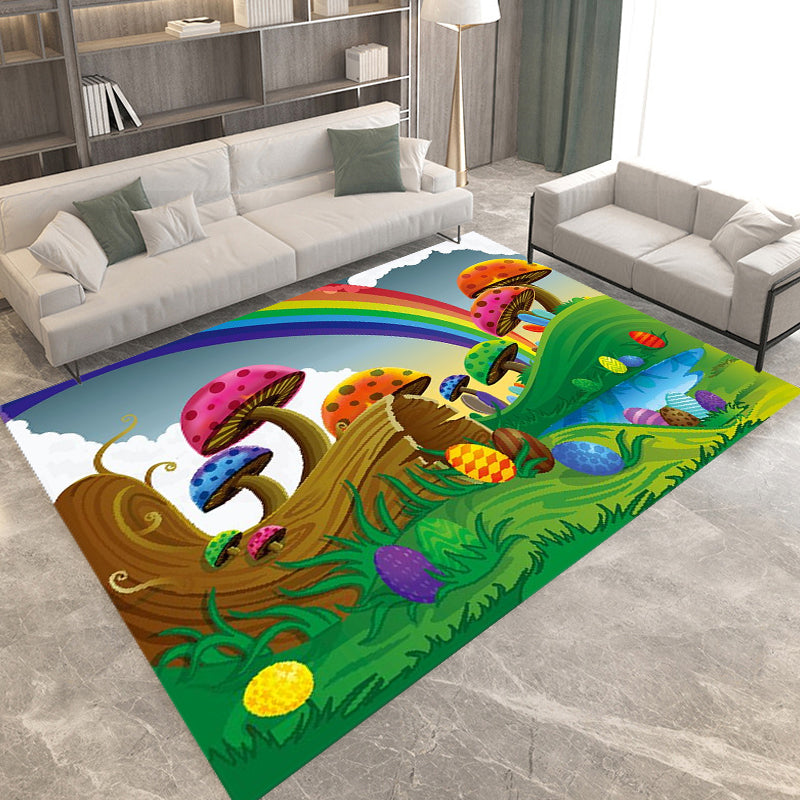 Avtoit | Kids Plant Pattern Carpet Green and Blue Polyester Carpet Washable Pet Friendly Non-Slip Carpet for the Children's Room
