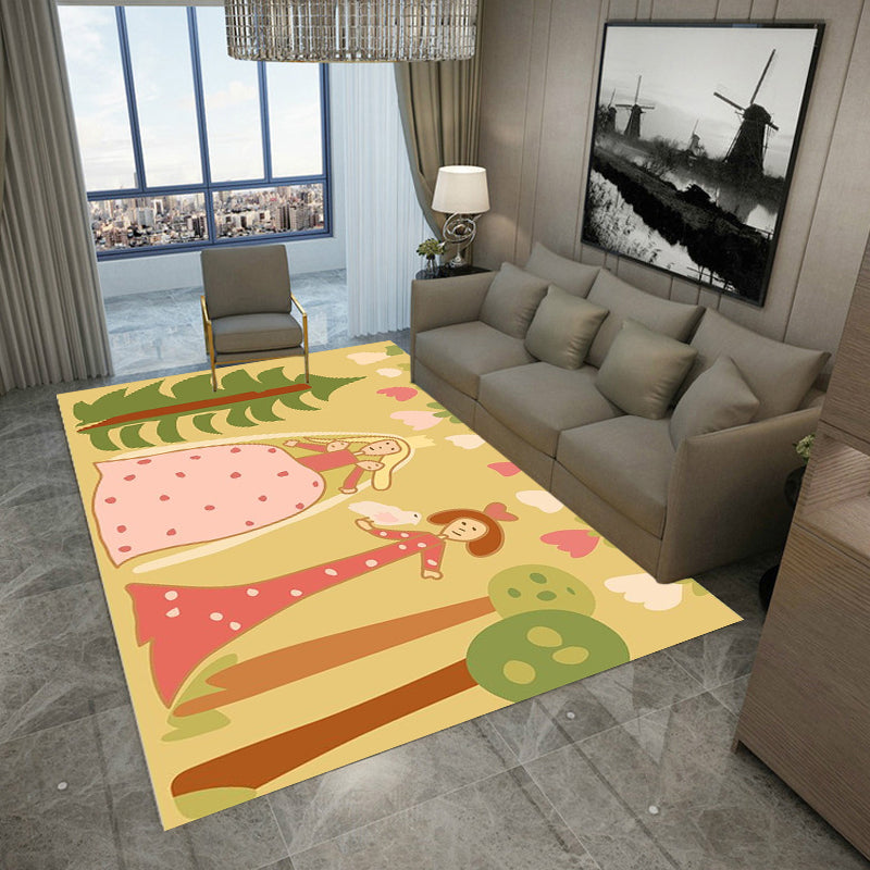 Avtoit | Kids Plant Pattern Carpet Green and Blue Polyester Carpet Washable Pet Friendly Non-Slip Carpet for the Children's Room